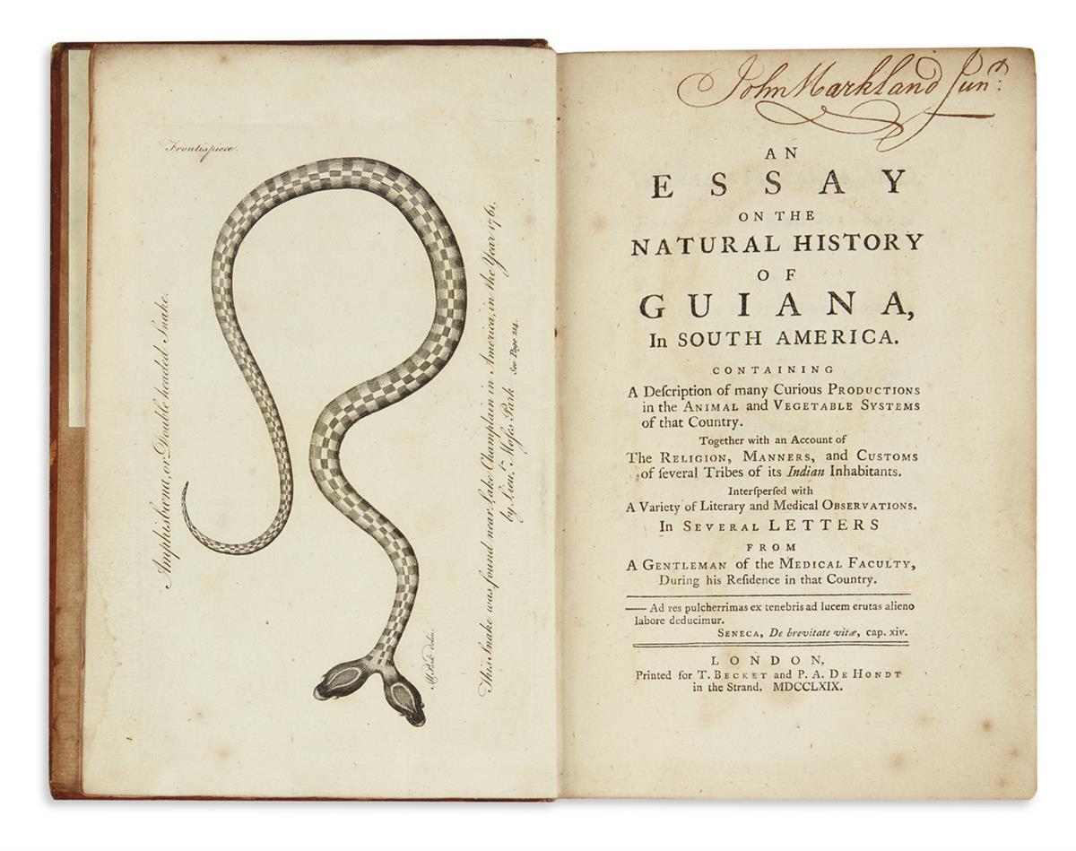 (GUIANA.) [Bancroft, Edward.] An Essay on the Natural History of Guiana.